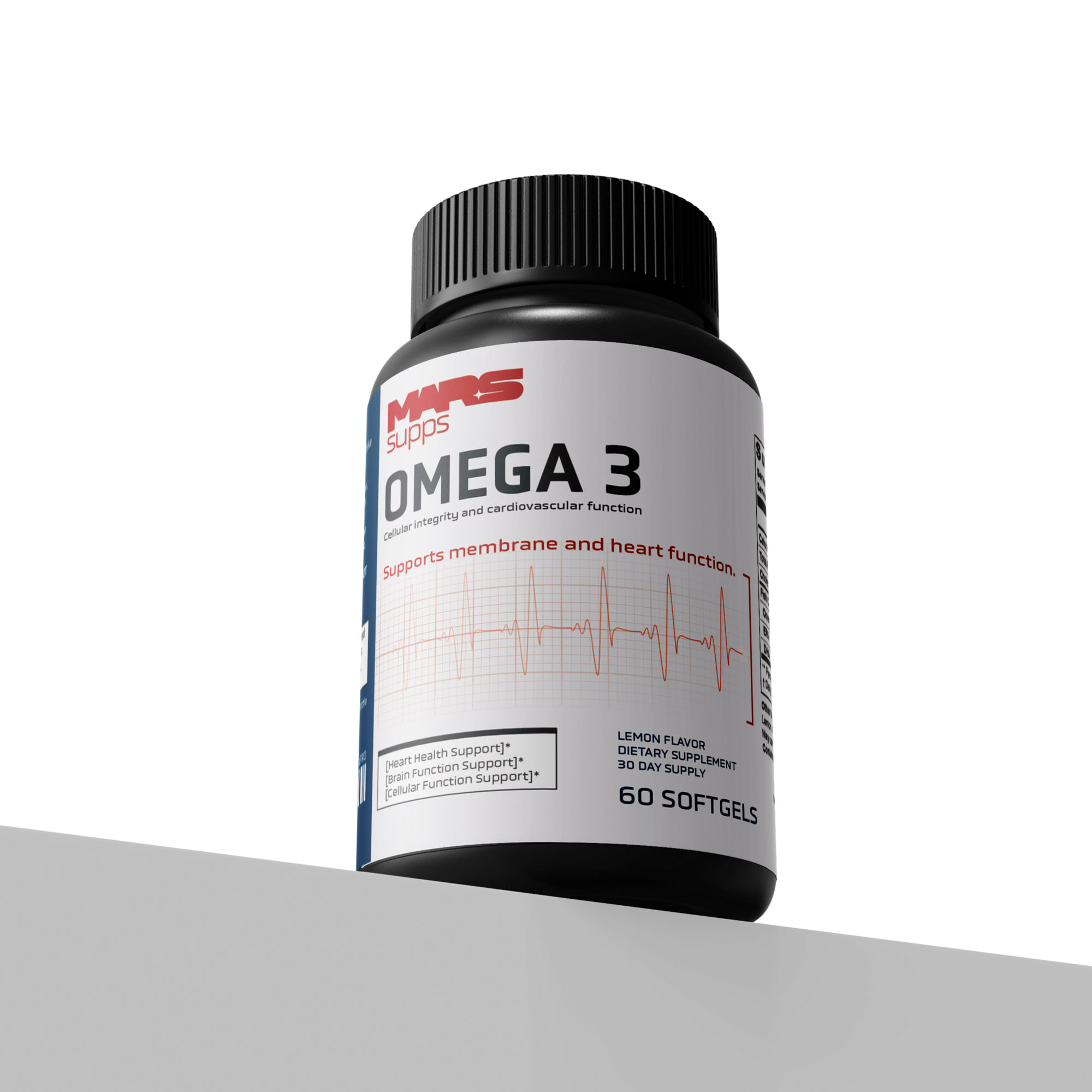 Mars Supps Omega 3 EPA + DHA softgels, angled view