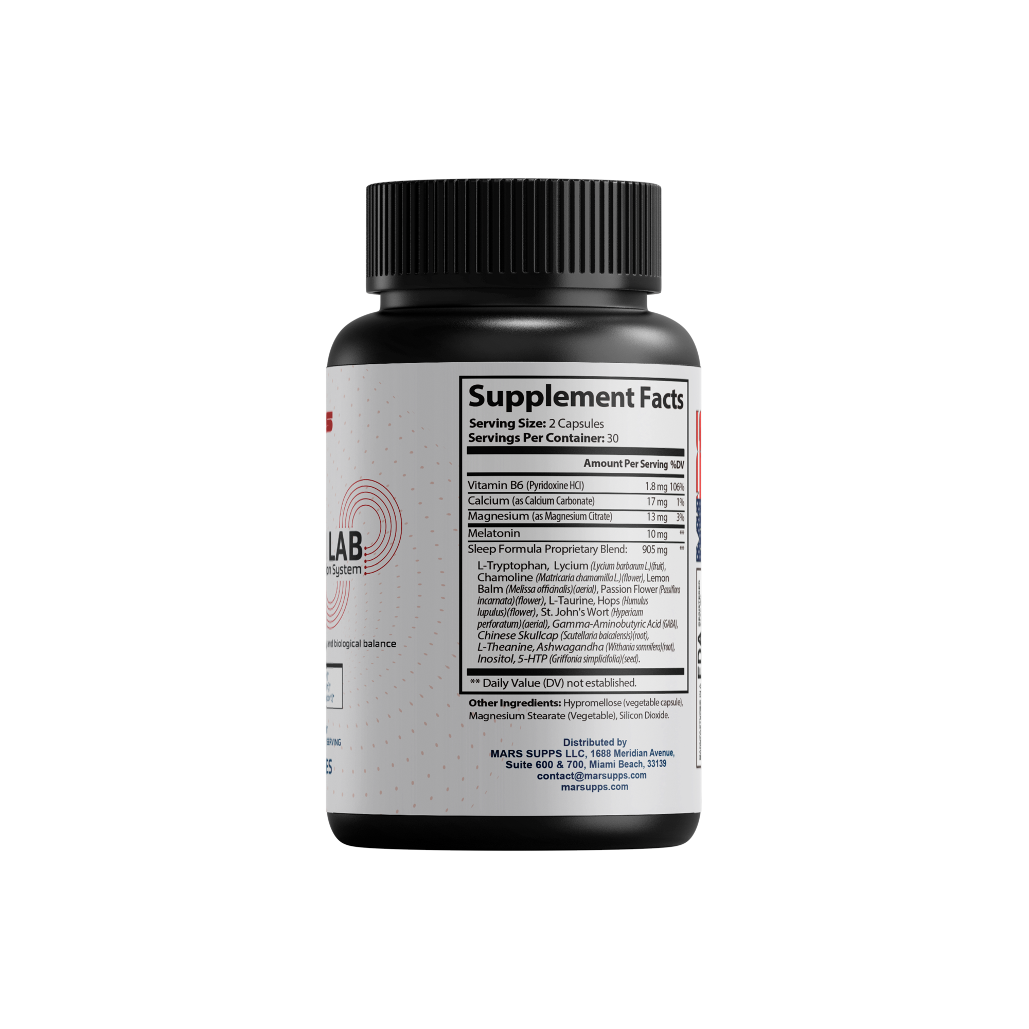 Mars Supps Melaton Lab capsules, angled view