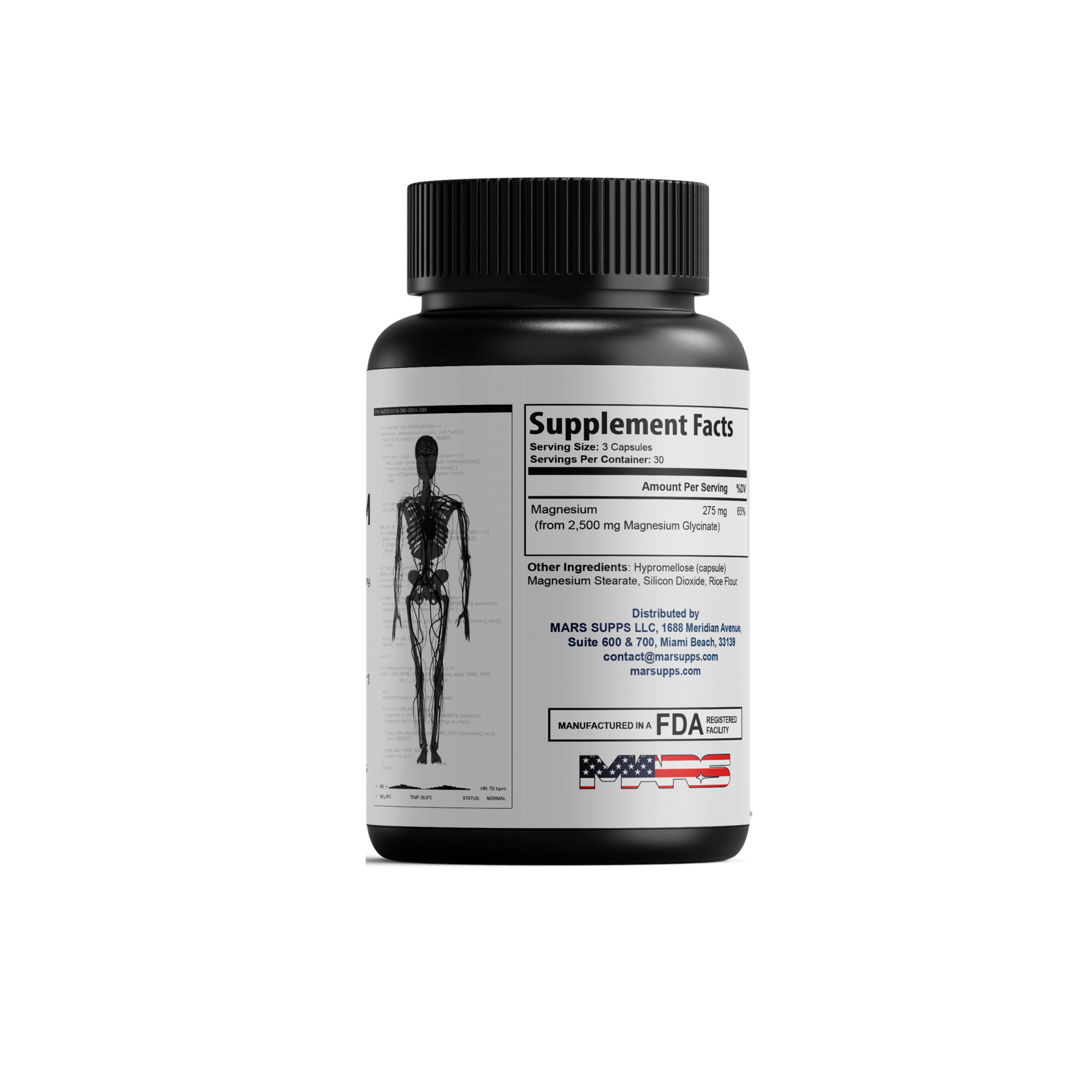 Magnesium Glycinate capsules, angled view