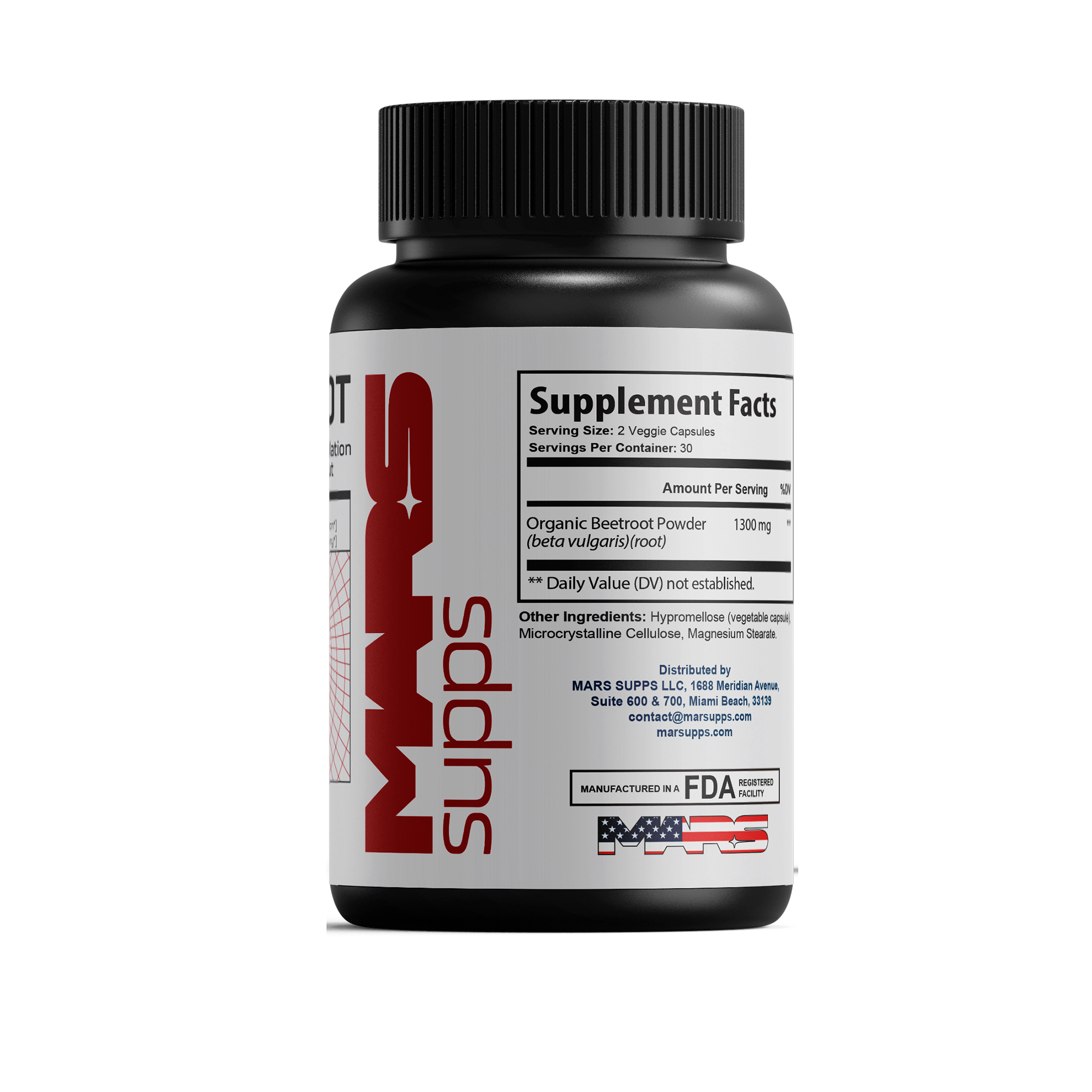 Mars Supps Beetroot capsules, back label view