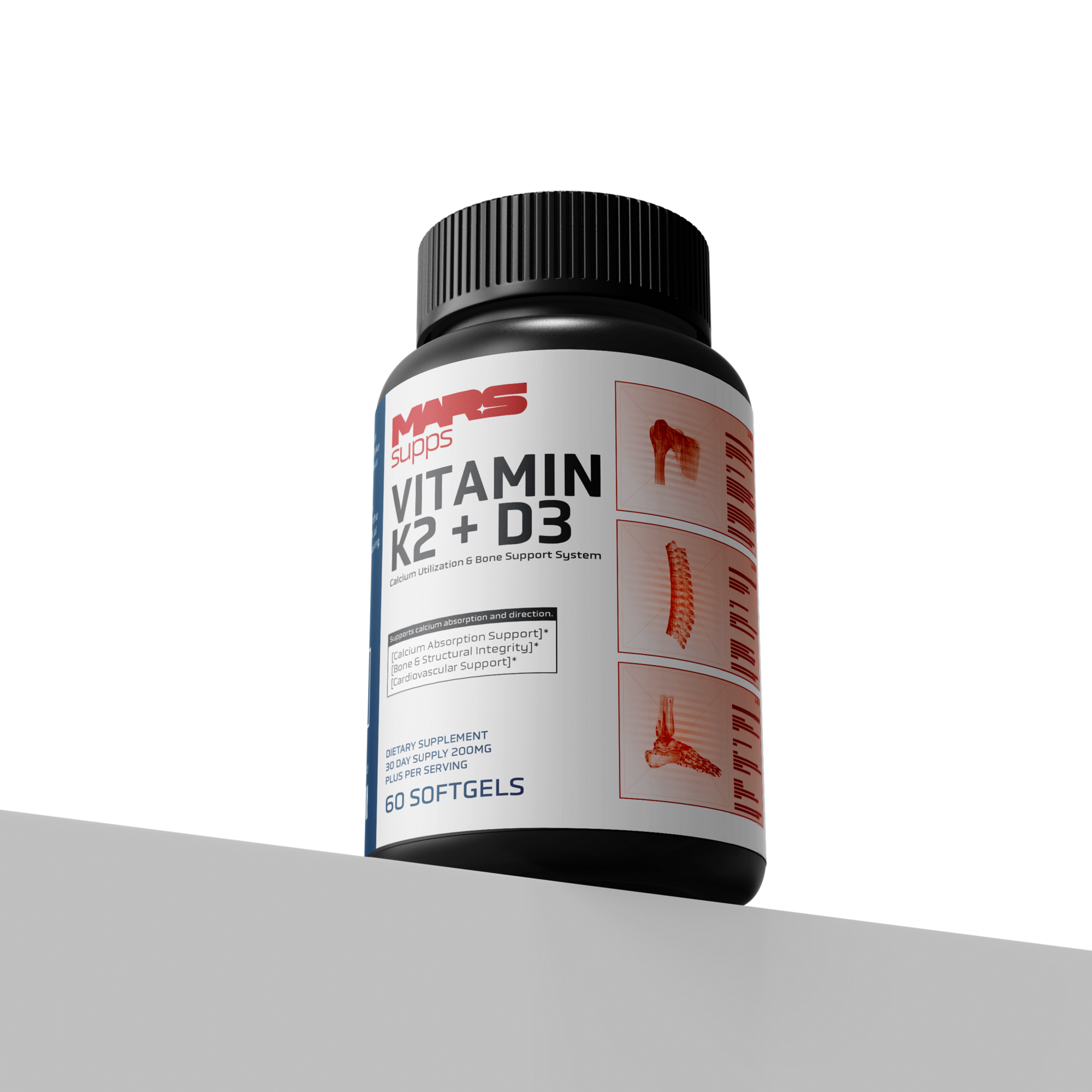 Mars Supps Vitamin K2 + D3 capsules, side view