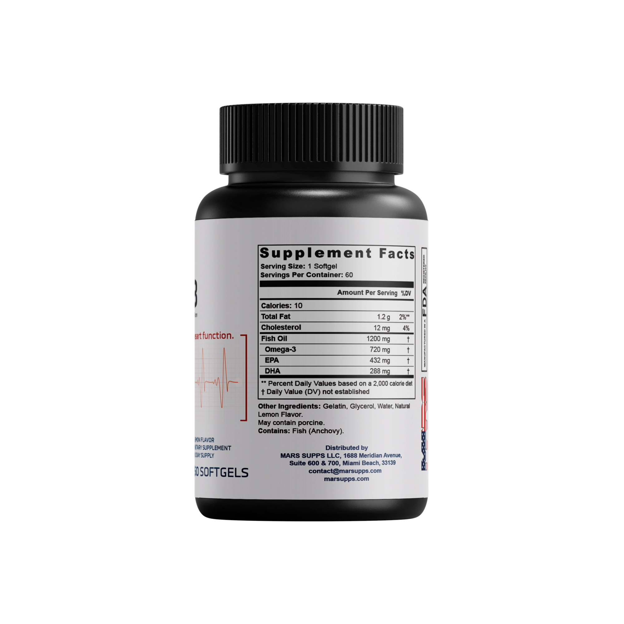 Mars Supps Omega 3 EPA + DHA softgels, side view