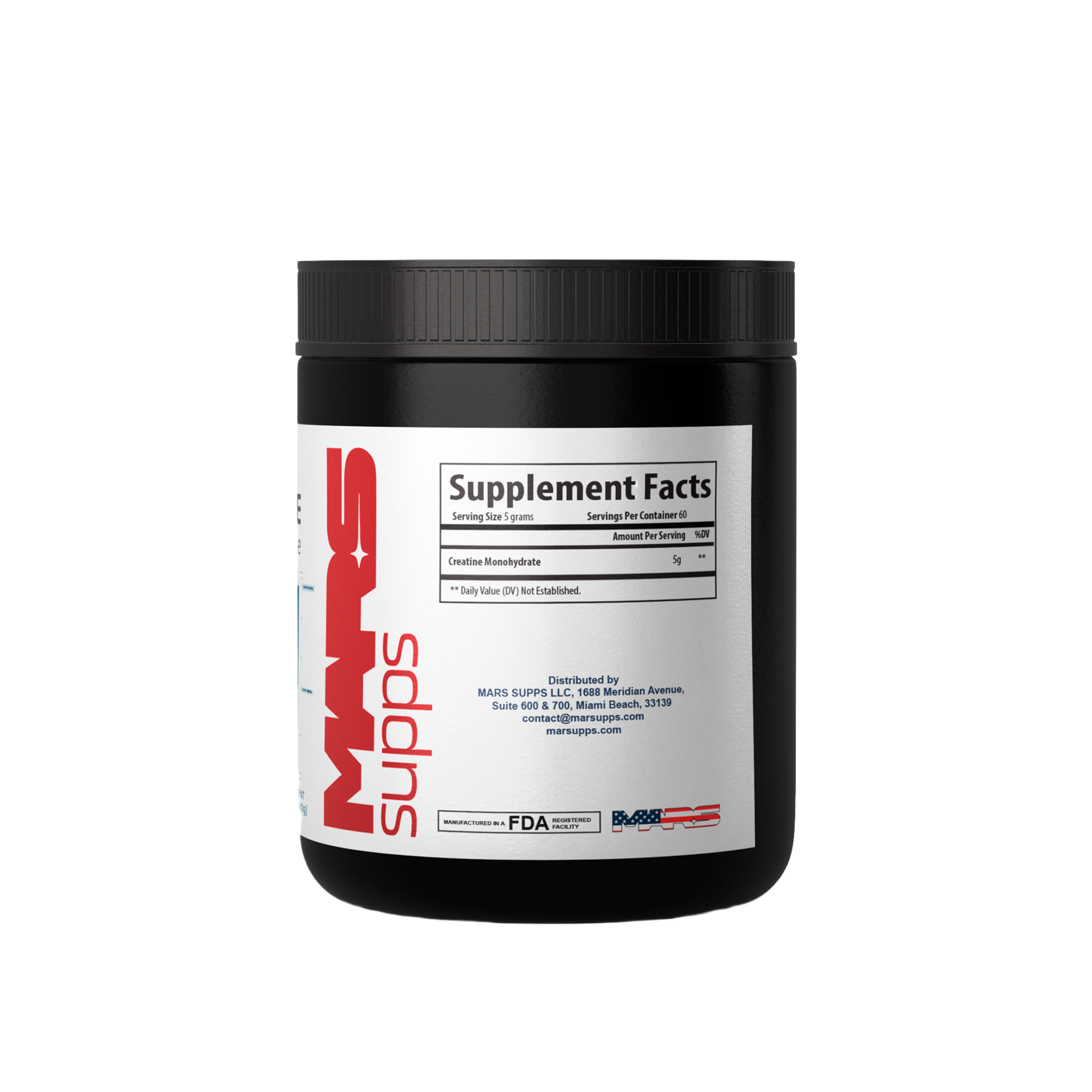Mars Supps Creatine Monohydrate container, angled view