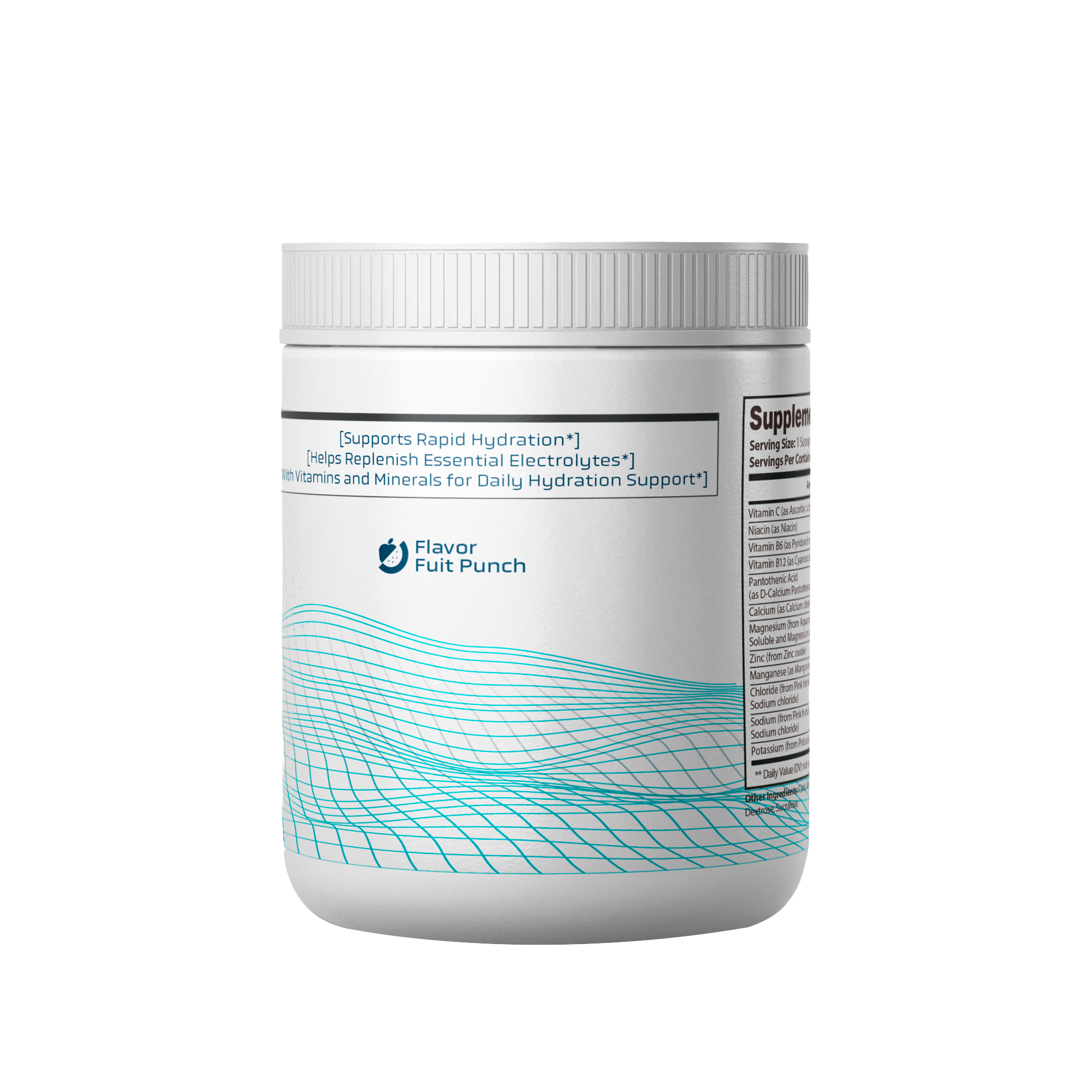 Hydros electrolyte hydration container, angled view